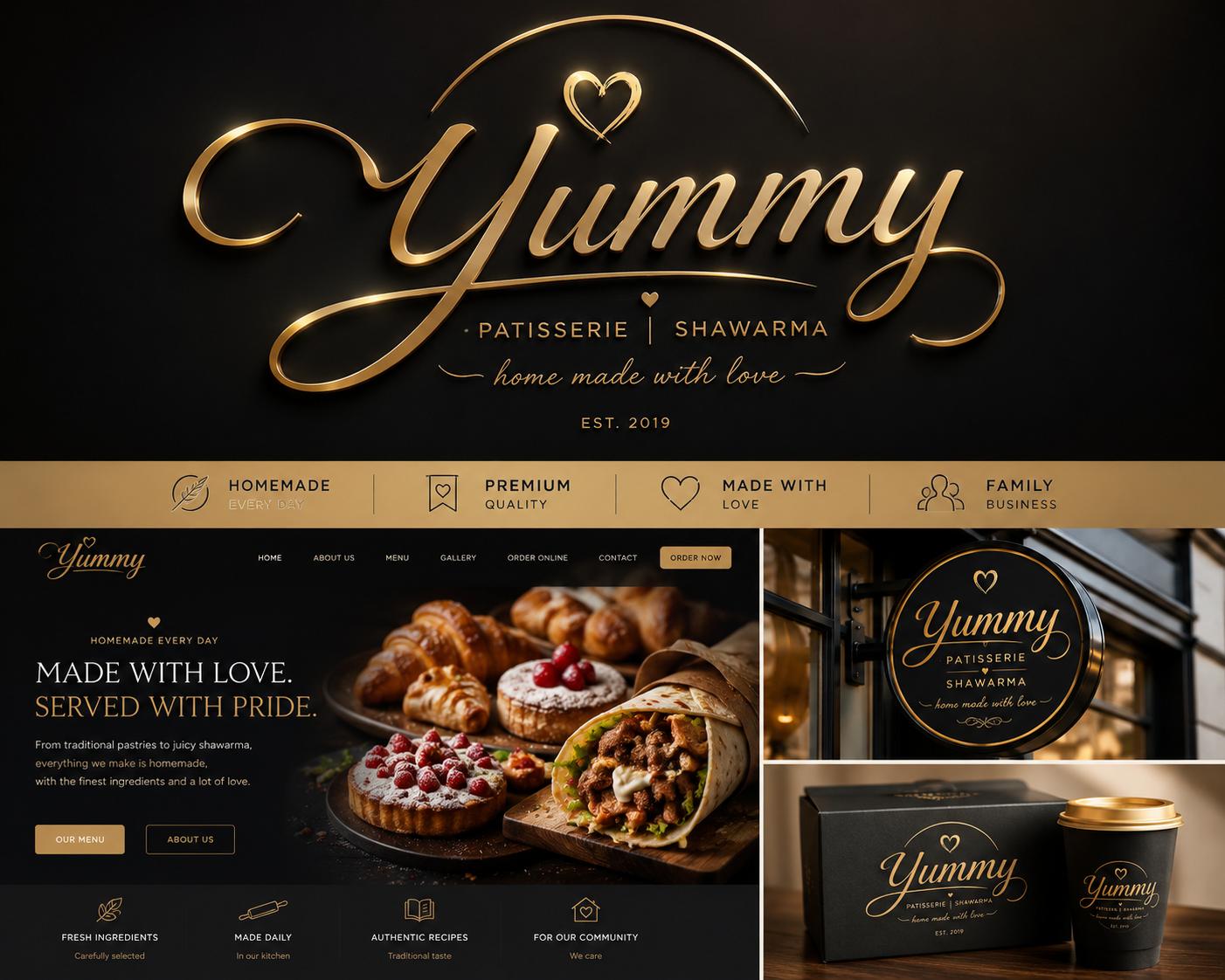 Yummy Patisserie and Shawarma branding